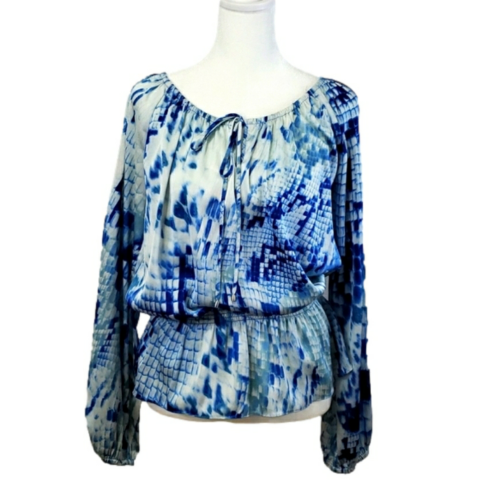 Calvin Klein animal print blouse Blue Long Sleeves Size Small